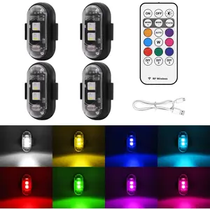 4PCS Wireless LED Strobe Lights with Remote Control, USB Rechargeable Waterproof Anti-Collision Emergency Warning Safety Lights for Cars, Motorcycles, Drones, Bicycles