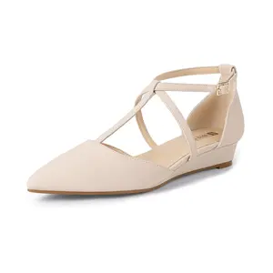 IDIFU Strappy Flat Shoes Pointed Closed Toe Dress Shoes for Women Buckle Ankle T Strap Wedge Flats Wedding Bride Bridal Guest Business Casual Office Prom Dressy Comfortable Formal Women's Flats Shoes
