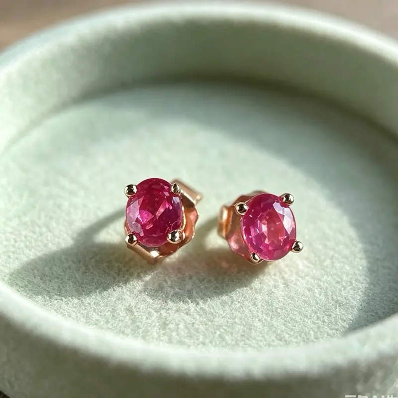 <PingEast jewelry > 925 sterling silver stud earrings set with 3*4mm natural pink Padparadscha sapphires from Sri Lanka