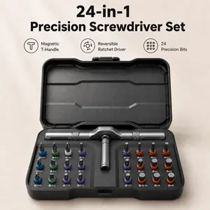 24-in-1 Precision Ratchet Screwdriver Set with Reversible T-Handle Driver, S2 Steel Bits, Magnetic Bit Holder, Portable Case for Electronics, Bicycle, Furniture and DIY Repair