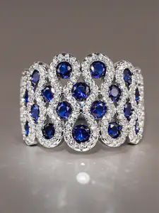 Fashionable Blue Zirconia Decorated Cuff Ring, Elegant Jewelry for Women for Party, Daily Clothing Decor, Trendy All-match & Exquisite Jewelry for Birthday Gift, Cubic Zirconia Rings, Beautiful Rings, Elegant Everyday Ring