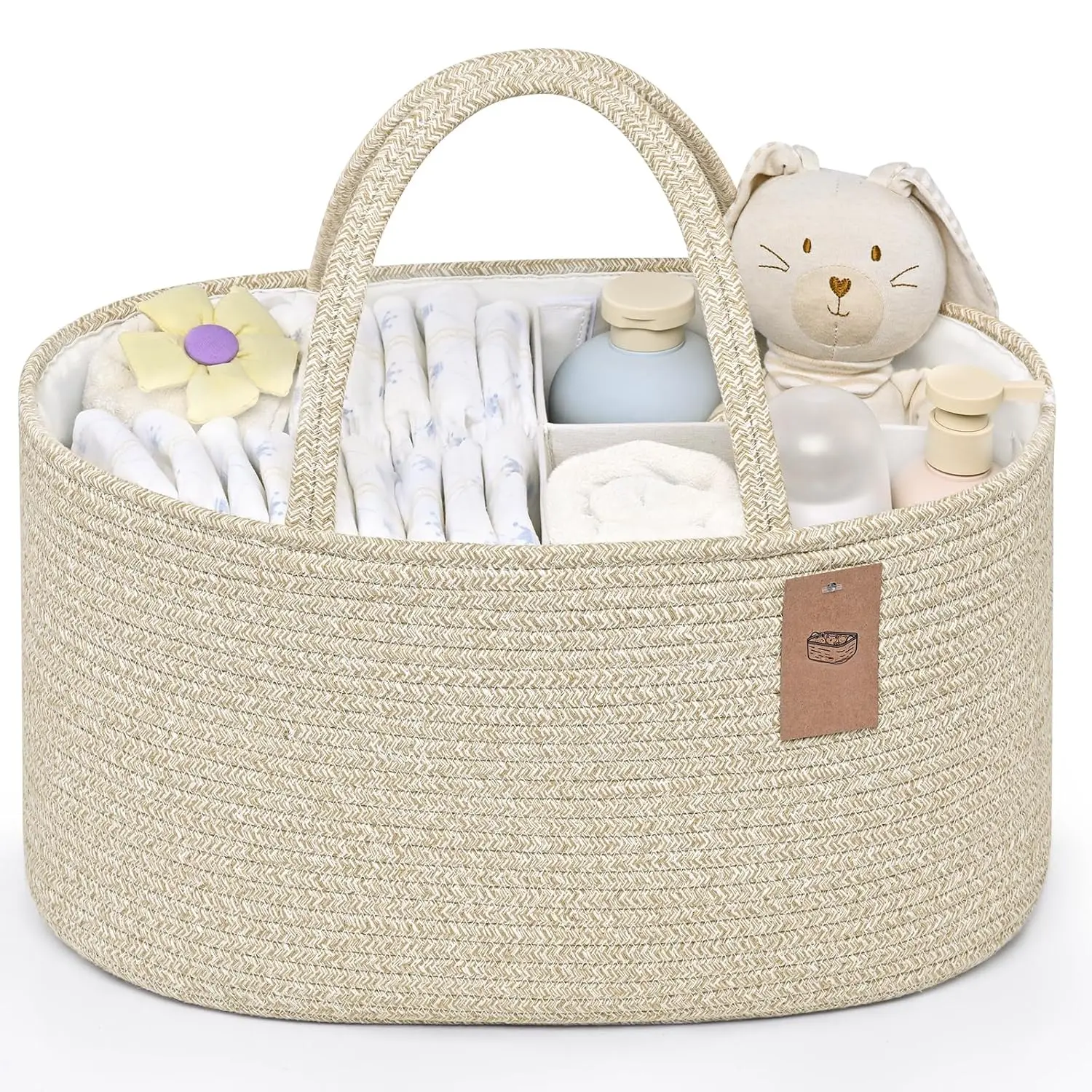 Diaper  Organizer, Cotton Rope Diaper Basket,  Basket for Changing Table, , , Changing Table Storage Bin With Removable Divider,  Shower Gifts for ,  Essentials
