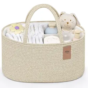 Diaper  Organizer, Cotton Rope Diaper Basket,  Basket for Changing Table, , , Changing Table Storage Bin With Removable Divider,  Shower Gifts for ,  Essentials