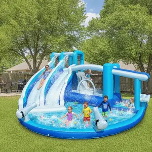 Inflatable Water Slide Inflatable Bounce House Water Slide Water Park, Kids Bouncy House for Kids 3-12 with Dual Slide, Outdoor & Indoor, with  Blower pools for backyard