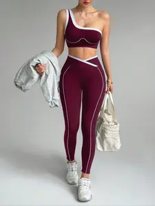 Women's Spring Summer Two-Piece Set, Colorblock Shoulder Strap Sports Tank Top + High Waist Yoga Leggings, Casual Sportswear, Gym Outfits, Yoga Clothes Set