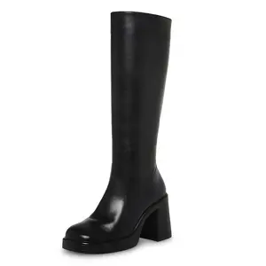 SOVANYOU Black Leather Boots {Regular Calf Size}Platform Boots for Women Fashion Square Toe Chunky Block Heeled Boots Side Zip Perfect Gift For Her with little foot inserts #valentinesday#tiktokshopjumpstartsale#valentinesdaygift