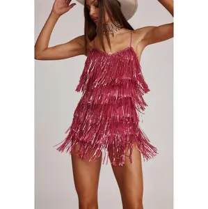 Talia Pink Sequin Fringe Romper