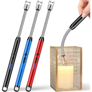 3 Pack Portable Flameless Candle Lighters with LED Battery Display, Home Kitchen Bbq Grill Cooking Tools 3 Pack Portable Flameless Candle Lighters with LED Battery Display, Home Kitchen Bbq Grill Cooking Tools