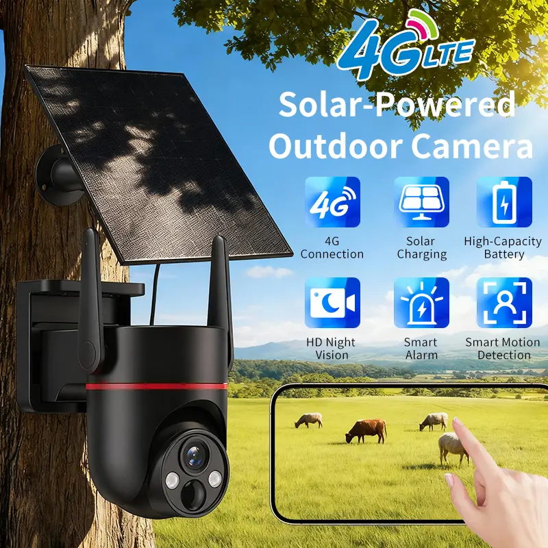 4G LTE Cellular Solar-Powered Security Camera, Home Security Camera with 360° Pan/Tilt Rotation, 1080P HD Color Night Vision, PIR Motion Detection, Alert Notifications, Two-Way Audio, and Easy Installation.