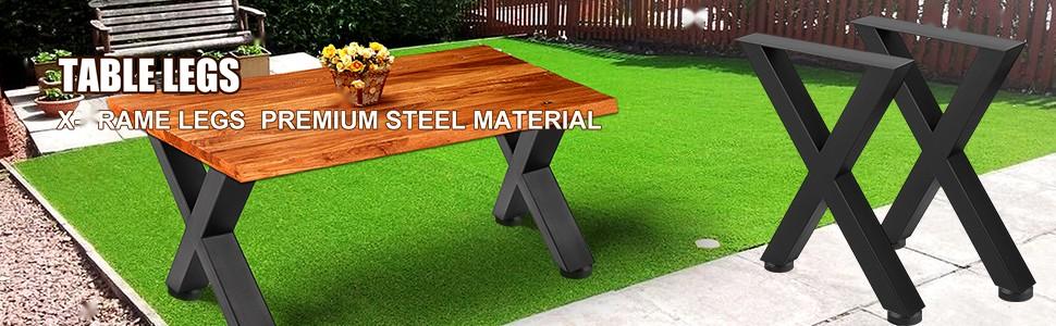 Set Of 2 Steel Dining Table Legs, 28-Inch High, 24-Inch Wide, Heavy-Duty 3.1-Inch Square Box Section X-Frame, Black Industrial Country Style Metal Table Legs For Dining Room And Kitchen
