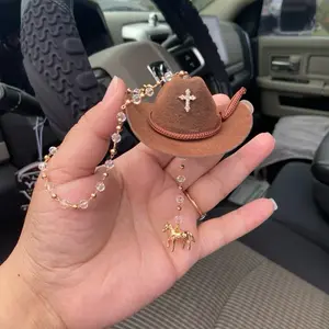 Western Cowboy Sombrero Car Decor with 18k Gold Plated Horse Pendant Unique Design for Rearview Mirror Accessories Fun and Decorative Car Styling