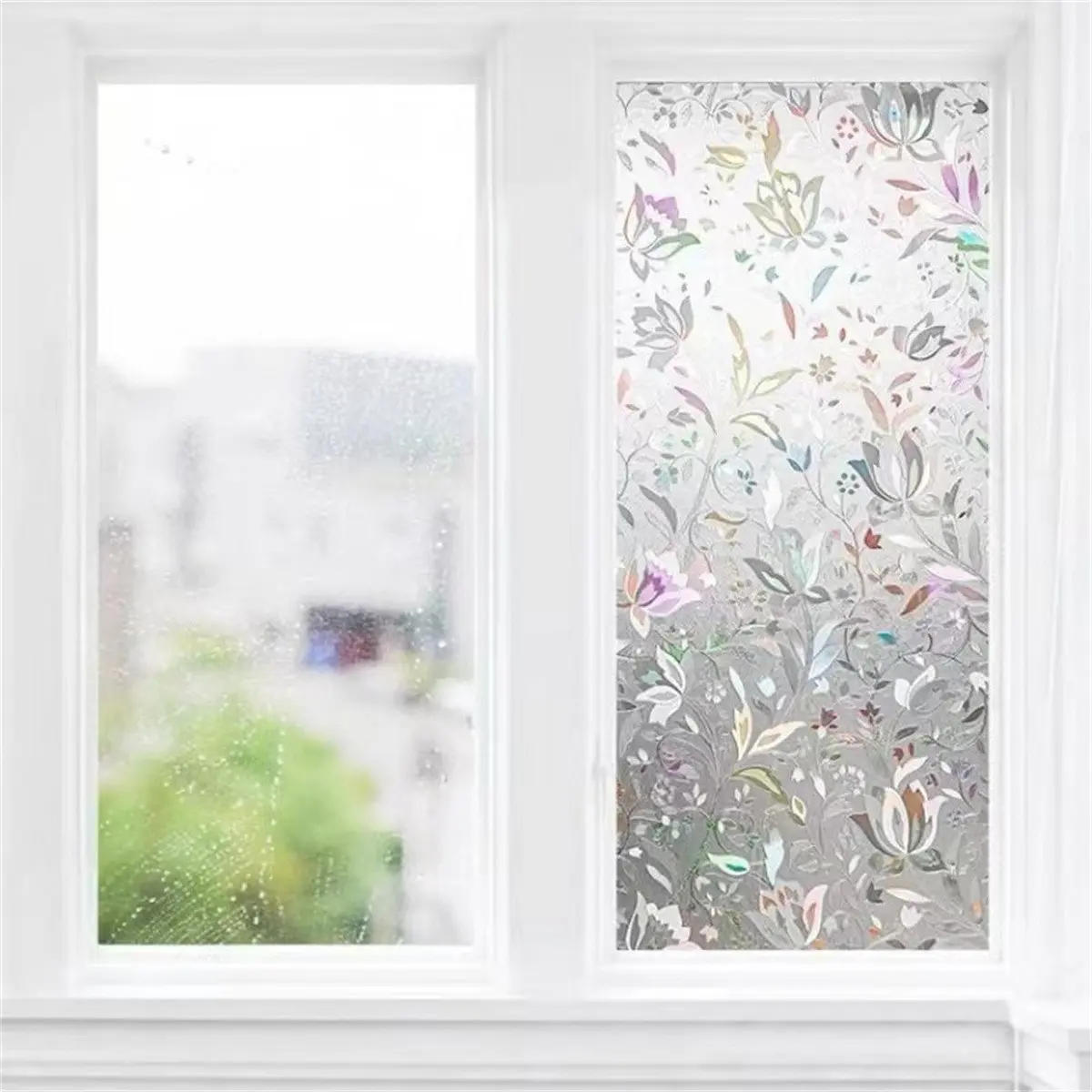 1 Pc Tulip Privacy Window Film, Interior Film – Frosted semi-transparent static cling Window Privacy Films. No-glue design, easy to apply and remove, blocks visibility while letting light in, perfect for bathroom, office and living room décor