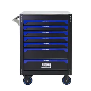 30-inch 7-drawer Iron-top Practical Rolling Steel Tool Cart, With Handle and Wheels, Storage Cabinet for Garages, Warehouses, Repair Shops, Requires Assembly of the the Tool Cart - Black & Blue