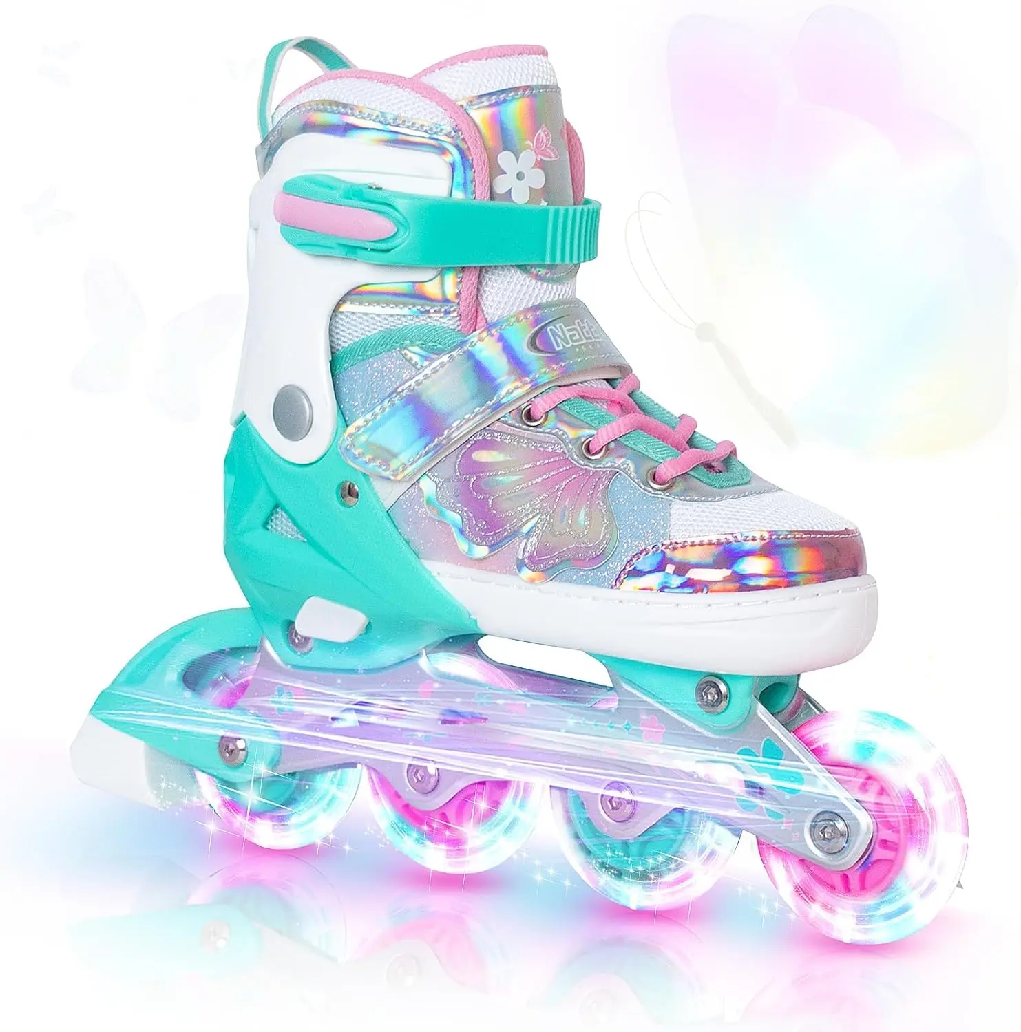 Nattork Girls Inline Skates for Kids Boys, 4 Sizes Adjustable Butterfly Blades Skates with All Light up Wheels - Birthday Gift for Indoor Outdoor Sports