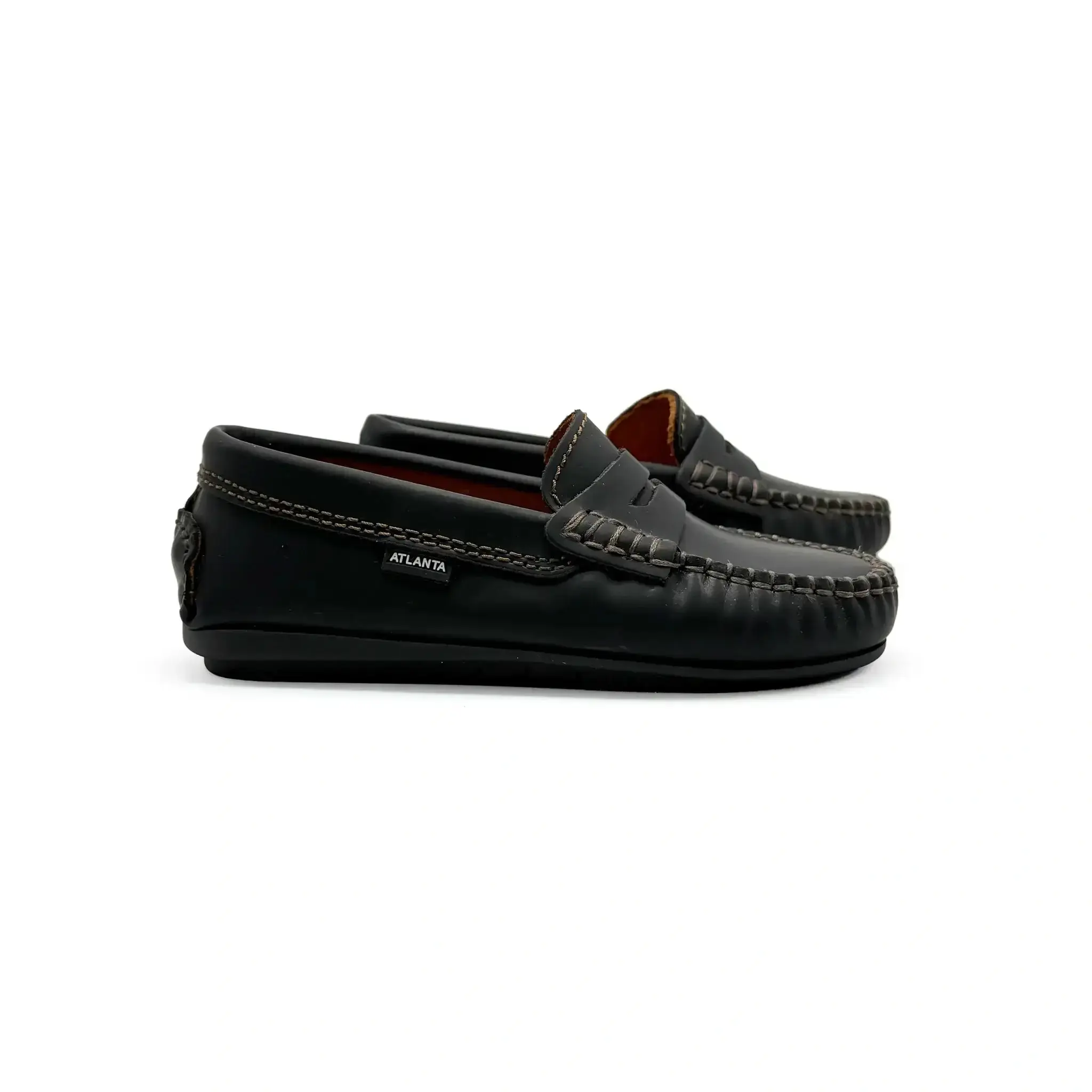 Atlanta Mocassin Black Gum Brown Stitch Penny Loafer