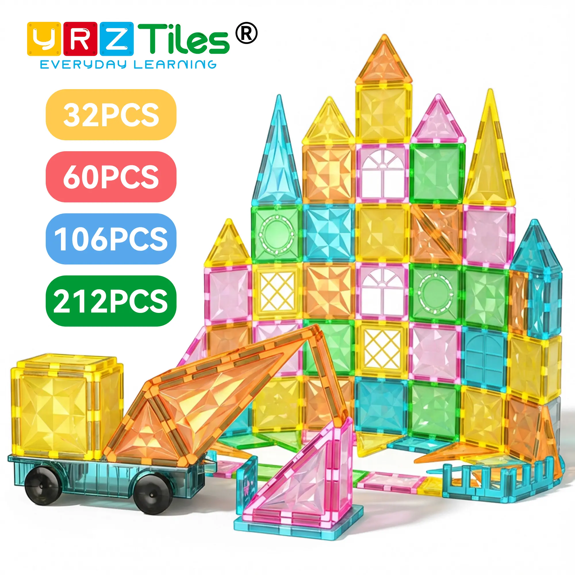 YRZTILES Kids Magnetic Building Cubes 106PCS/60PCS/32PCS/212PCS STEM Early Education Tiles Creative Construction Blocks Preschool Cognitive Learning Toy Interactive Playset for 3-6 Year Olds