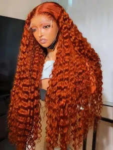 Bling Hair Ginger Orange Deep Wave 13x6 Hd Lace Frontal Wig 33# Colored Human Hair Wig Brazilian Orange Ginger 13x4 Water Wave Lace Front Wigs For Woman