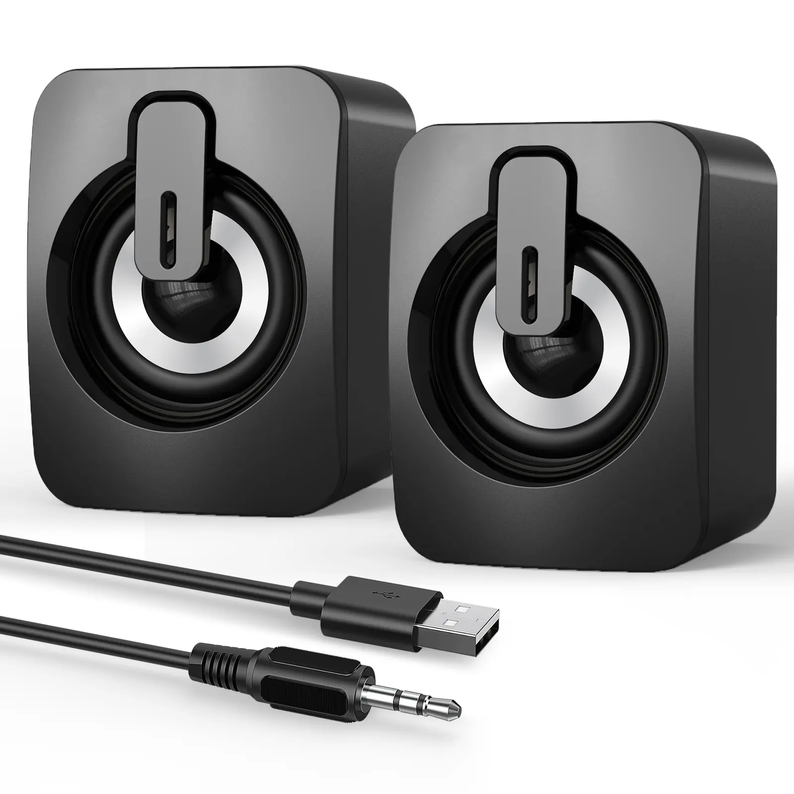 Heetipuk B-A2USB USB Computer/Laptop Speakers,Portable Mini Soundbar for Windows PCs, Desktop Computer with Stereo Sound & Enhanced Bass,7 Lighting Modes, 2 Bass-Boost Ports, 2 Speaker Units,Easy Volume Control
