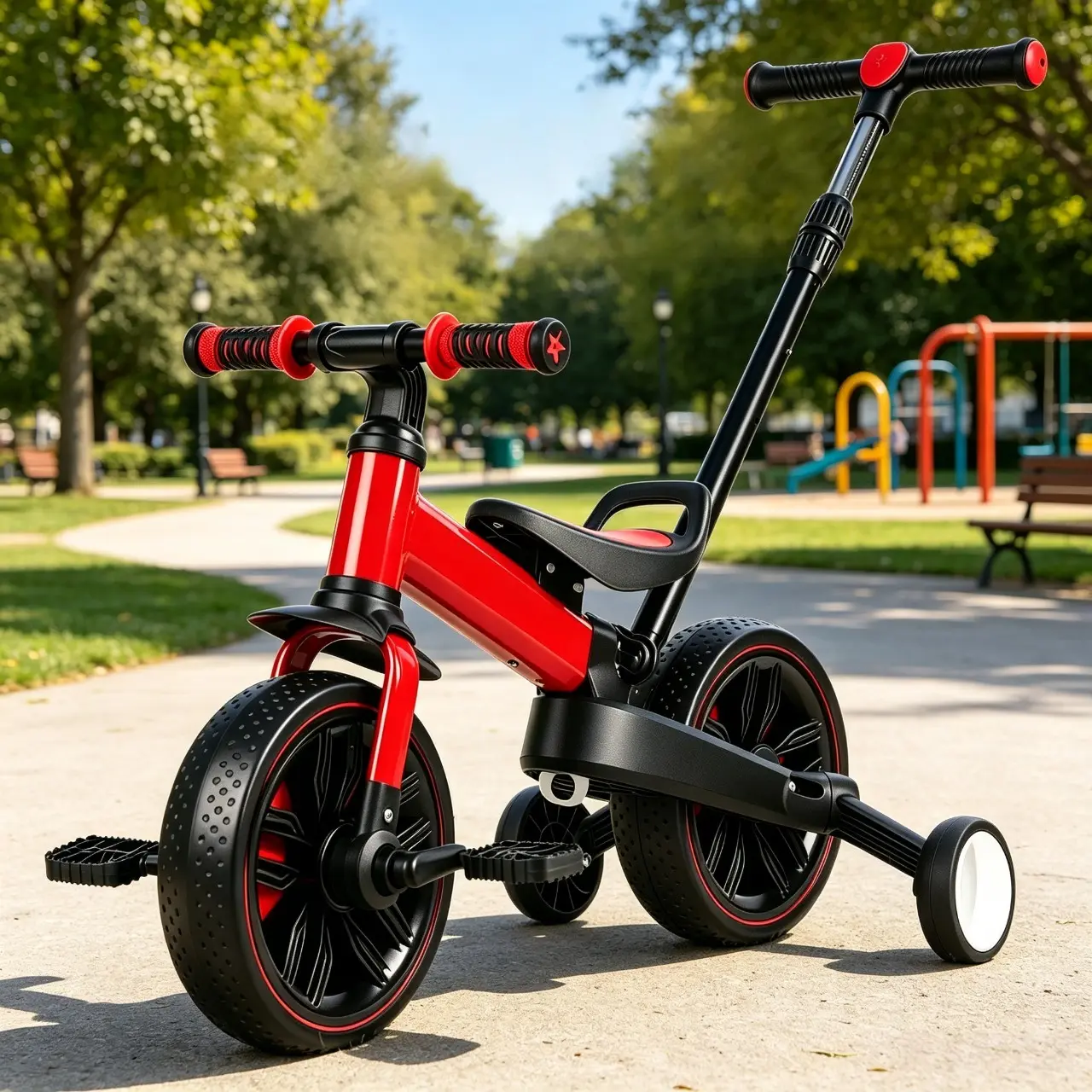 Explorinox (30.31*21.65*31.1)in 6-in-1 Folding Kids Bike with Push Handle, Balance Bicycle for Kids, Pedals, Brakes & Kickstand Included