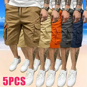5-Pack Men’s Sport Casual Cargo Shorts — Features multiple pockets, an elastic waistband with drawstring, and decorative faux zippers; suitable for outdoor hiking, everyday running, and commuting—an excellent gift for family members.