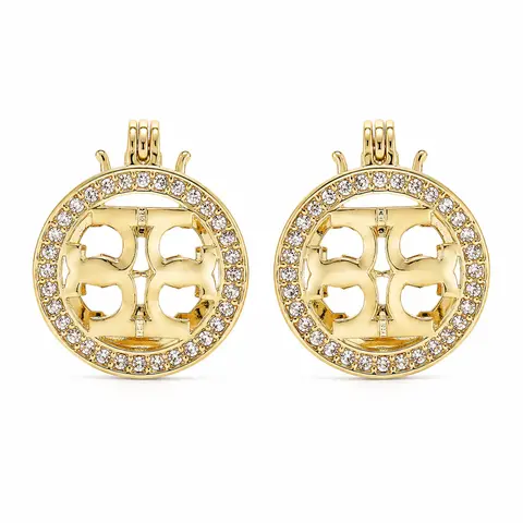 Women's Gold-Tone Ear Hoops - Rounded CZ Accents Huggie Earrings, Metallic Tone Shiny Rounded Gold Circular Accents Jewelry Gift for Daily Wear, Rounded Earrings