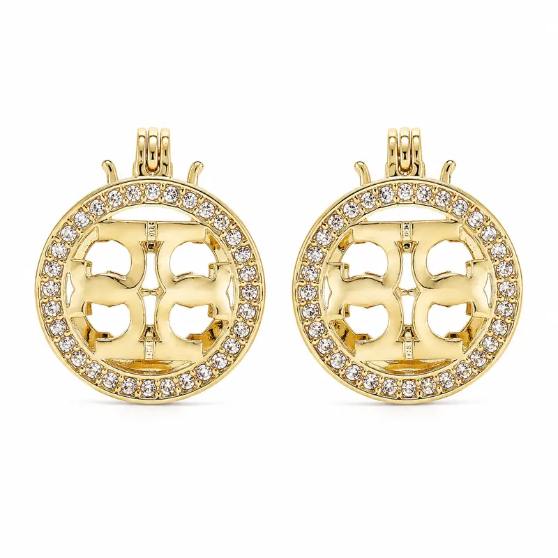 Women's Gold-Tone Ear Hoops - Rounded CZ Accents Huggie Earrings, Metallic Tone Shiny Rounded Gold Circular Accents Jewelry Gift for Daily Wear, Rounded Earrings