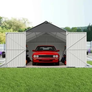 12x20 FT Heavy Duty Metal Garage Shed, Large Outdoor Storage Building with Double Doors and 2 Windows, Waterproof All-Weather Steel Carport for Car, Truck, Motorcycle, Lawnmower, Dark Gray, Secure Vehicle & Equipment Storage