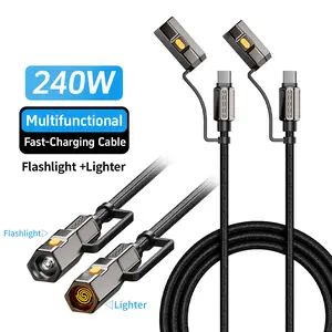 240W 4-in-1 Emergency USB C Charging Cable with Flashlight, Fast Charging Travel Cable for iPhone, Android, Samsung, Car, Camping & Road Trip Accessories summerwins