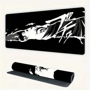 XXL Anime-Style Gaming Mouse Pad - Shadowy Glimpse Intense Eyes & Fragmented Face Design, Non-Slip Rubber Base