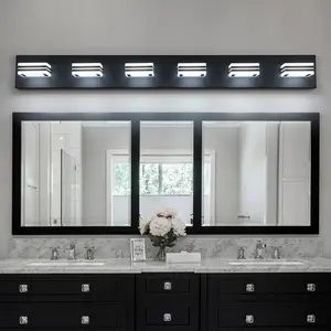 LED Modern Black Vanity Lights, 6-Lights Acrylic Matte Black Bathroom Vanity Lights Over Mirror