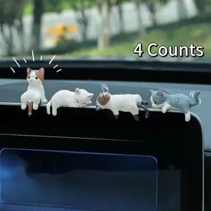 4pcs Cute Car Dashboard Figurines, Mini Interior Ornaments for Aesthetic Car Decor, Must-Have Car Accessories