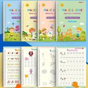 4 Pcs Groove Writing Book for Kids, Magic Groove Practice Copybook, Reusable Grooved Handwriting Workbooks, Calligraphy Books for Kids Age 3-5