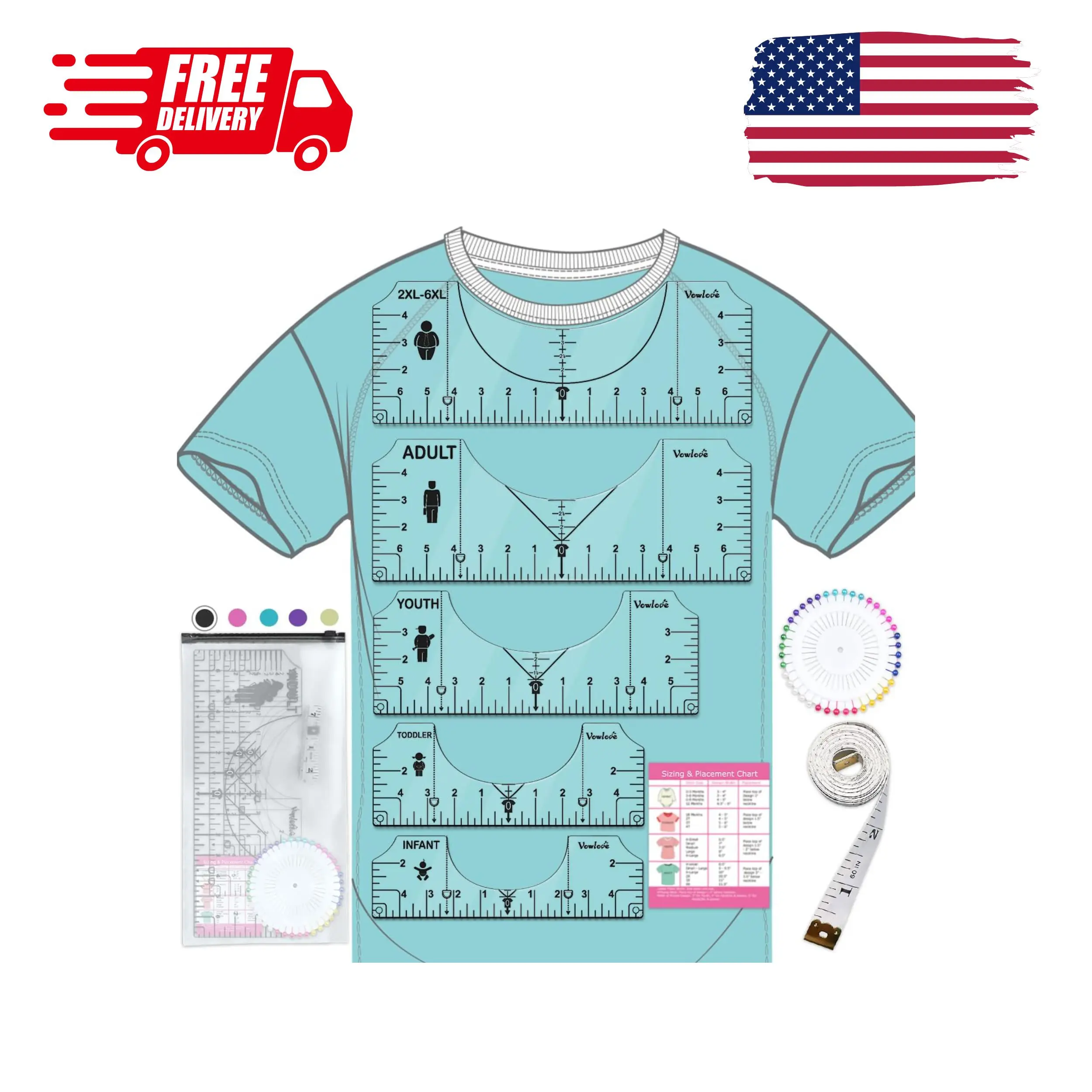 T-Shirt Ruler for Precise Alignment, Center & Left Chest Placement Tool