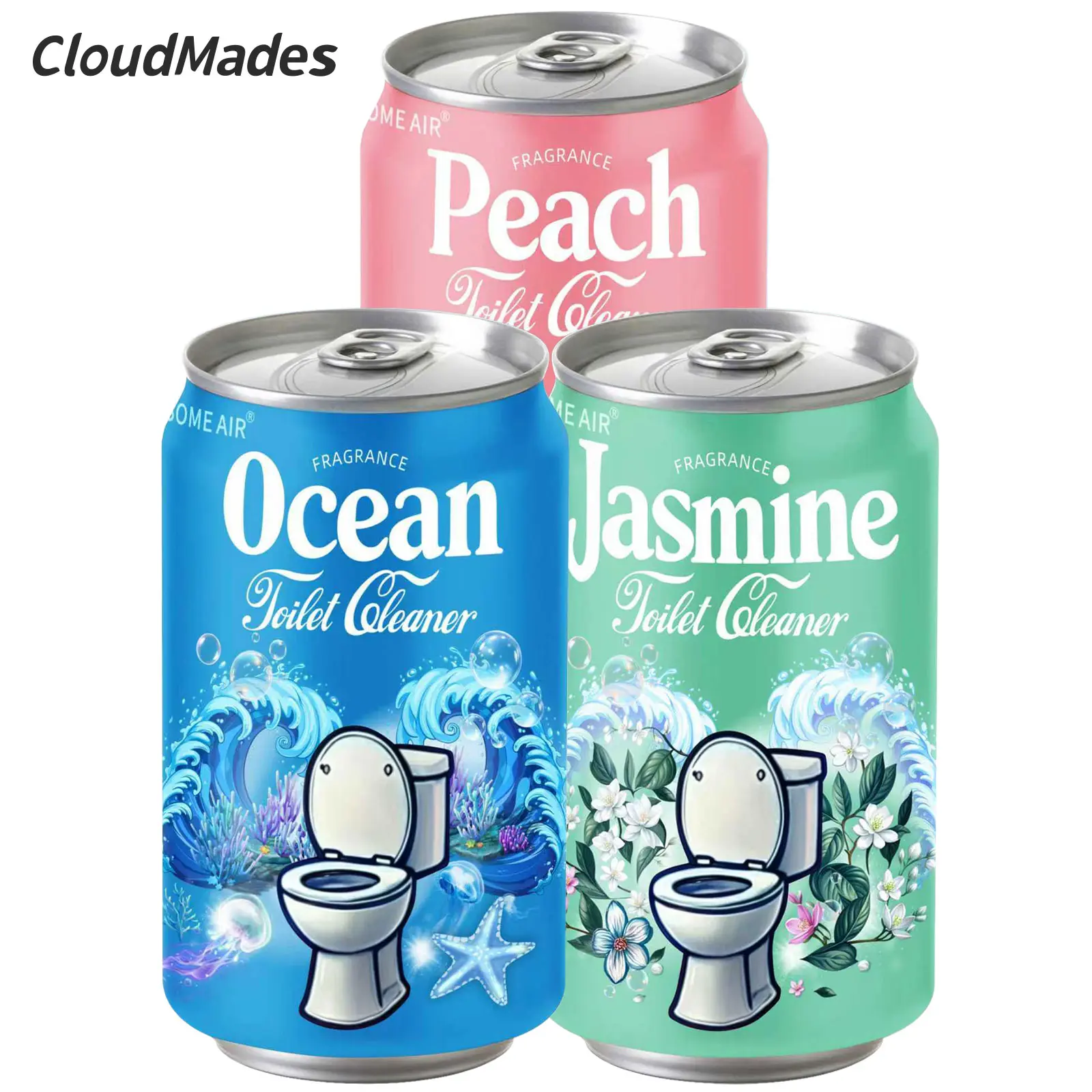 CloudMades Soda Can Toilet Bowl Cleaner – Septic Safe Toilet Tablets in Bottle, 3 Scents (Ocean, Jasmine, Peach), Automatic Long-Lasting Toilet Cleaner, Powerful Stain Remover & Deodorizer