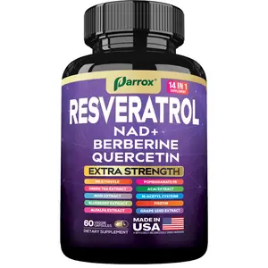 PARROX Resveratrol Supplement - 14 in 1 Dietary Supplement for Anti-Aging Support with NAD+, Berberine, & More - Made in USA - 60 Capsules