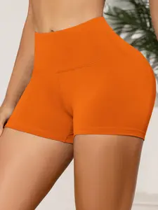 Women's Solid High Waist Short Leggings, Casual Comfy Breathable Skinny Shorts for Yoga Gym Workout Running, Athletic Yoga Shorts, Ladies Bottoms for Summer, Stretchy Breathable Shorts, Solid Sports Shorts