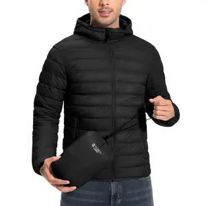 Men’s lightweight, foldable down jacket with hood and insulated down winter jacket, suitable for running and travel