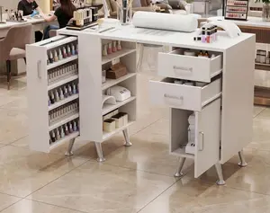 Professional Manicure Table with Dust Collector & Wrist Rest, Vertical Pull-Out Locker Nail Desk with 2 Drawers & 1 Cabinet, Nail Table Salon Station for Home Beauty Center