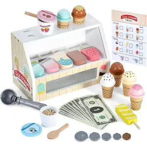 Christmas Toys Christmas ToysWooden Ice Cream Counter Playset for Toddler Toys,  Montessori Pretend Play Food Toys Kitchen Accessories