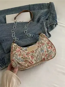 Women's Fashion Versatile Solid Color New Floral Print Shoulder Bag Boho Style Crossbody Casual Simple French Bag Small Square Bag Fashionable Unique Bags