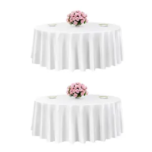 【Father's Day】VEVOR White Round Tablecloths 2 Pack, 120 Inches in Diameter, Stain- & Wrinkle- Resistant, Machine Washable Table Clothes, Polyester Fabric Table Covers for Wedding, Party, Banquet, Formal Events