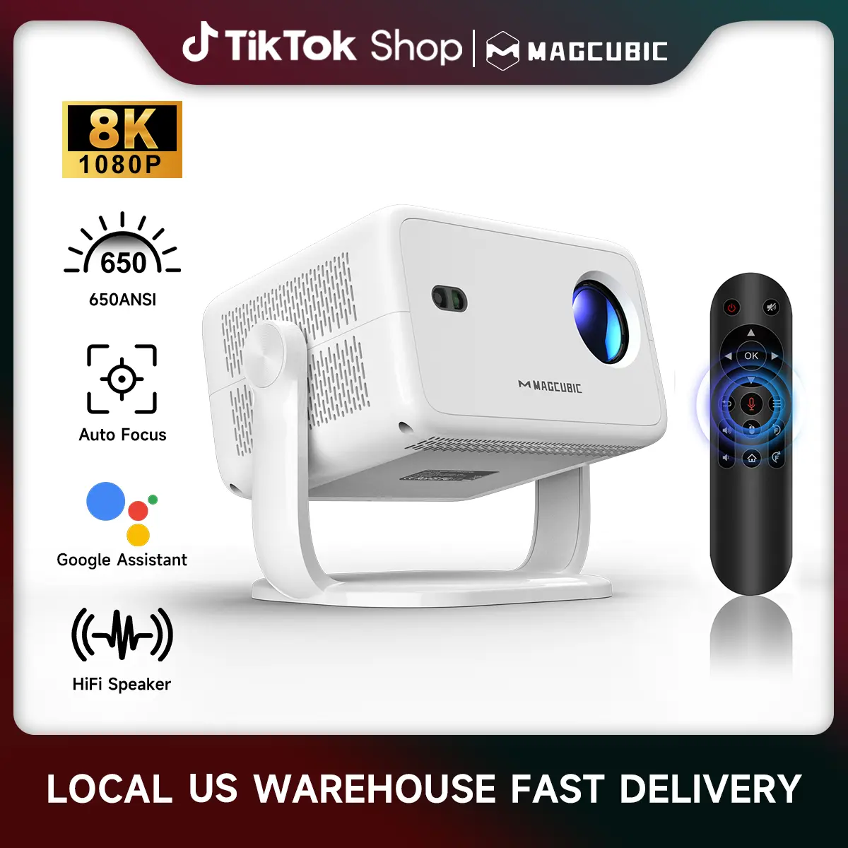 [US warehouse] Magcubic L018 Auto Focus Projector 650ANSI Google Assistant Android 14.0 8K Videosource Supported Native 1080P Wifi6 BT5.2 Built-in HiFi Speaker Allwinner H726 Auto Keystone Portable Movie Outdoor #TikTokShopBackToSchool