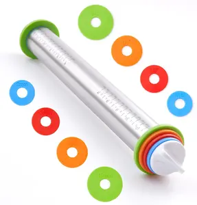 Rolling Pin with Thickness Rings 17" Adjustable Stainless Steel Rolling Pins Baking Dough Roller Fondant Pizza Pie Pasta Cookies