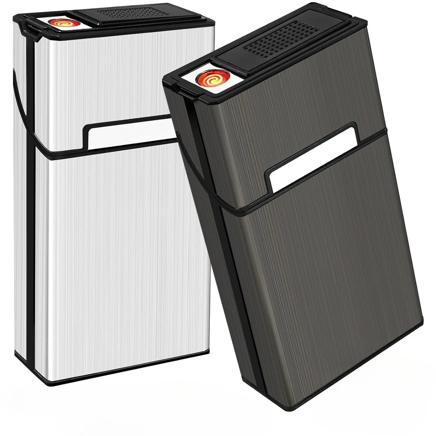 Aluminium Alloy 2-in-1 Storage Case with Built-in USB Rechargeable Flameless Metal Lighter, Extra-Large Portable Room Accessory for 100s 100mm Specs, Included ABS Parts, Smokeless & Nicotine-Free Lighter Accessories Compatible Component