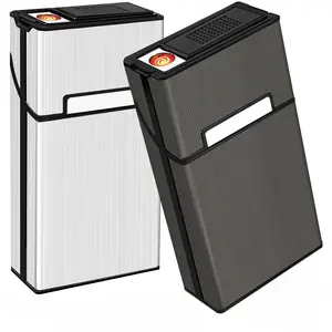 Aluminium Alloy Storage Case with Built-in Lighter Extra-Large Portable 2-in-1 USB Rechargeable Flameless Windproof Accessory for 100s 100mm Specifications