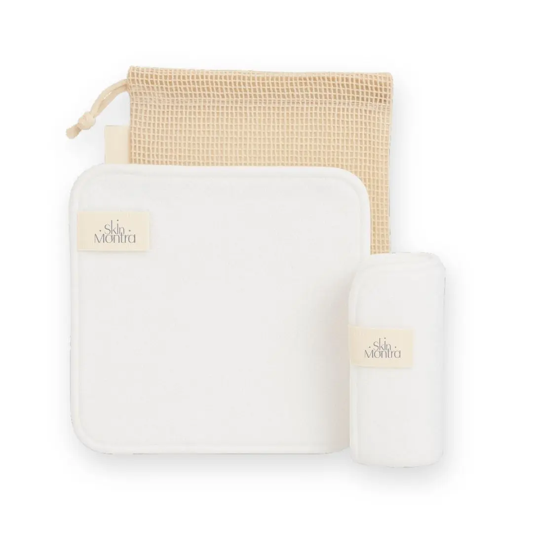 [ Skin Mantra ] Let Glow Bamboo + Cotton Reusable Makeup Remover Wipes – 2 Pack with Mesh Wash Bag |  Eco-Friendly & Sustainable, Washable Facial Cloths