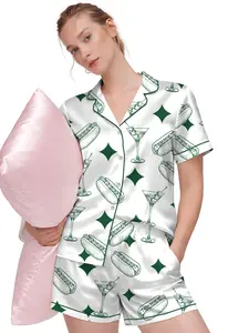 Men’s Pajama Sets, Tinis and Weenies Dirty Martini Satin Pajama Set, Short Sleeve Sleeping Clothes, Fun Party Pajama Set, Comfortable Loungewear Pajama for Men, Soft Satin Sleepwear