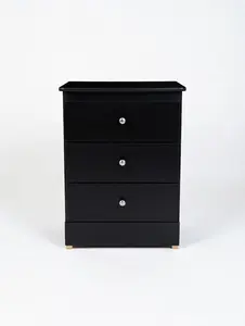 Midnight Modern 3-Drawer Chest – Sleek Black Wood Nightstand