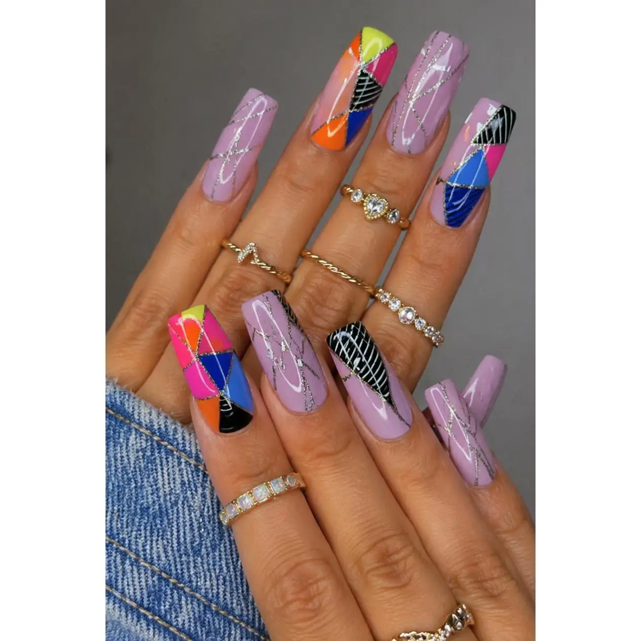 Color Pop Chaos – Abstract Acrylic Press-On Nails |Austin, TX (Size Medium, 14pc Set)