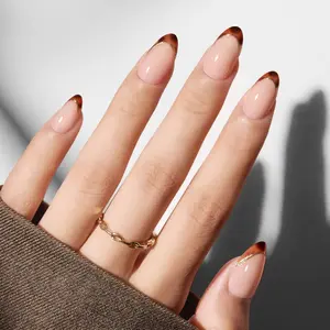 Modelones French Tip Press on Nails Almond, Short Almond Fake Nails, Semi-Transparent Soft Nail Kit with Nail Glue Adhesive Tabs Nail File, Salon Quality Nails Press Ons 30Pcs 15 Sizes